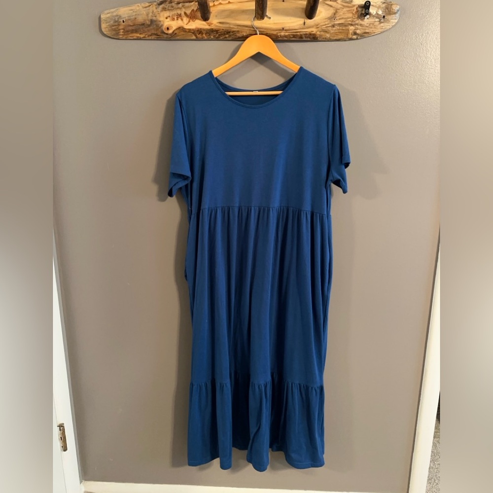 Royal Blue Cotton Tiered Maxi Dress, oversized or XXL